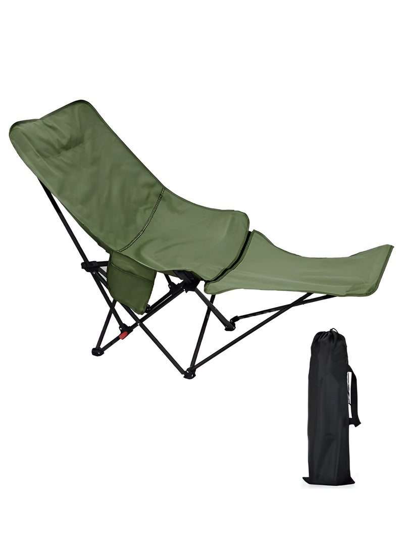 DBLEW Folding Camping Chair with Removable Footrest & Adjustable Backrest for Adults 65 × 110 × 97 cm – D114578 Portable Reclining Outdoor Lounge Chair with Carry Bag, Side Pocket – Lightweight Steel Frame Chair for Camping, Beach, Fishing, Hiking, Travel – Multicolour - Image 2